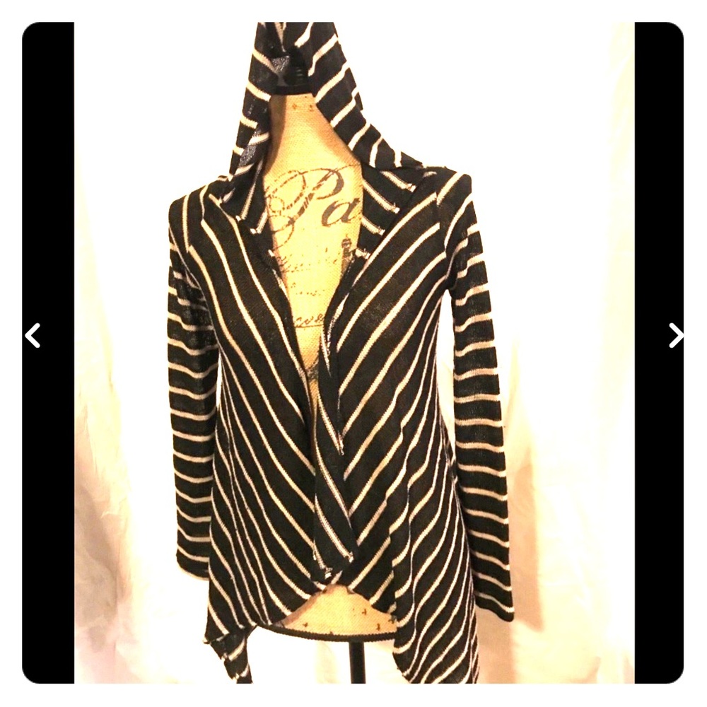 Free Kisses Black Cream Open Front Hooded Cardigan